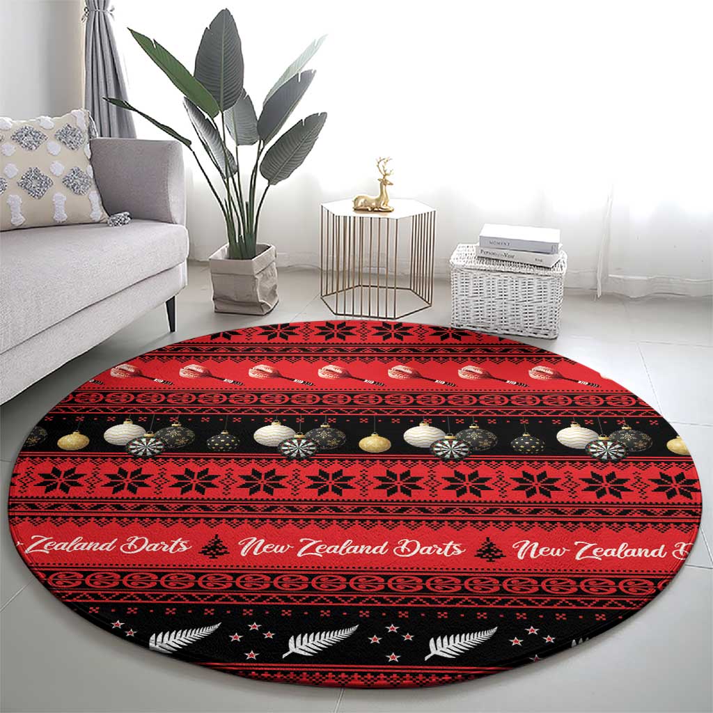 New Zealand Darts Christmas Round Carpet Merry Xmas Aotearoa Maori Red - Polynesian Pride