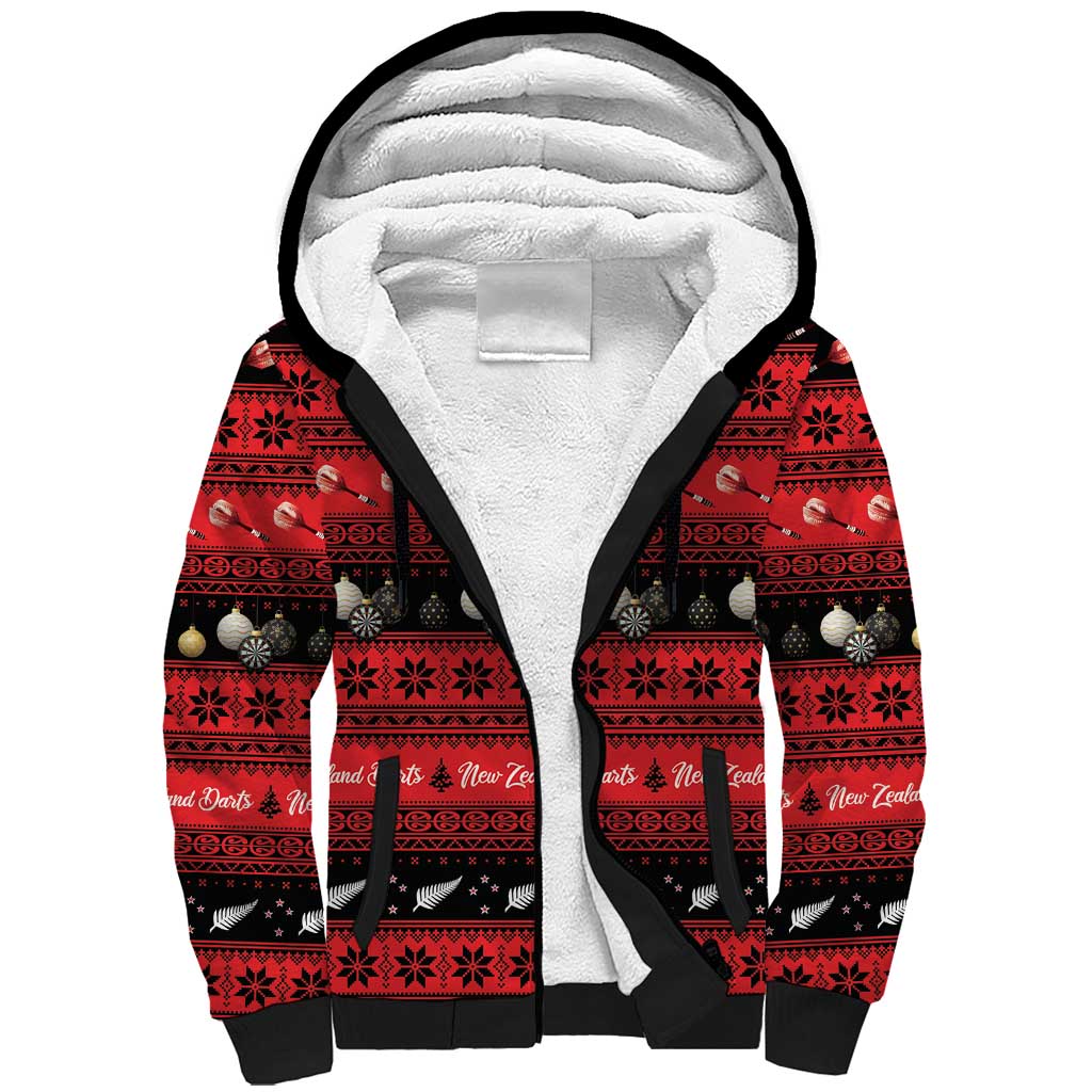New Zealand Darts Christmas Sherpa Hoodie Merry Xmas Aotearoa Maori Red - Polynesian Pride