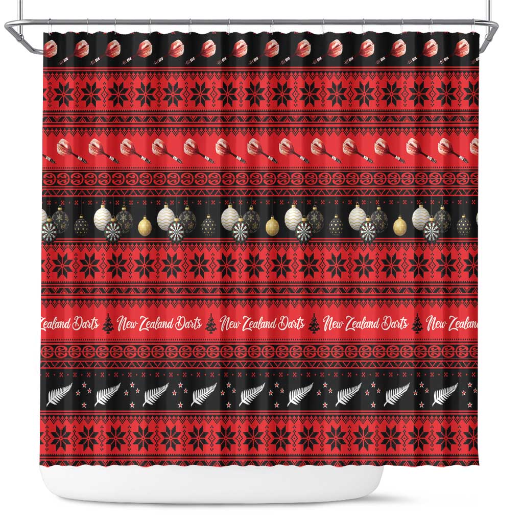 New Zealand Darts Christmas Shower Curtain Merry Xmas Aotearoa Maori Red - Polynesian Pride
