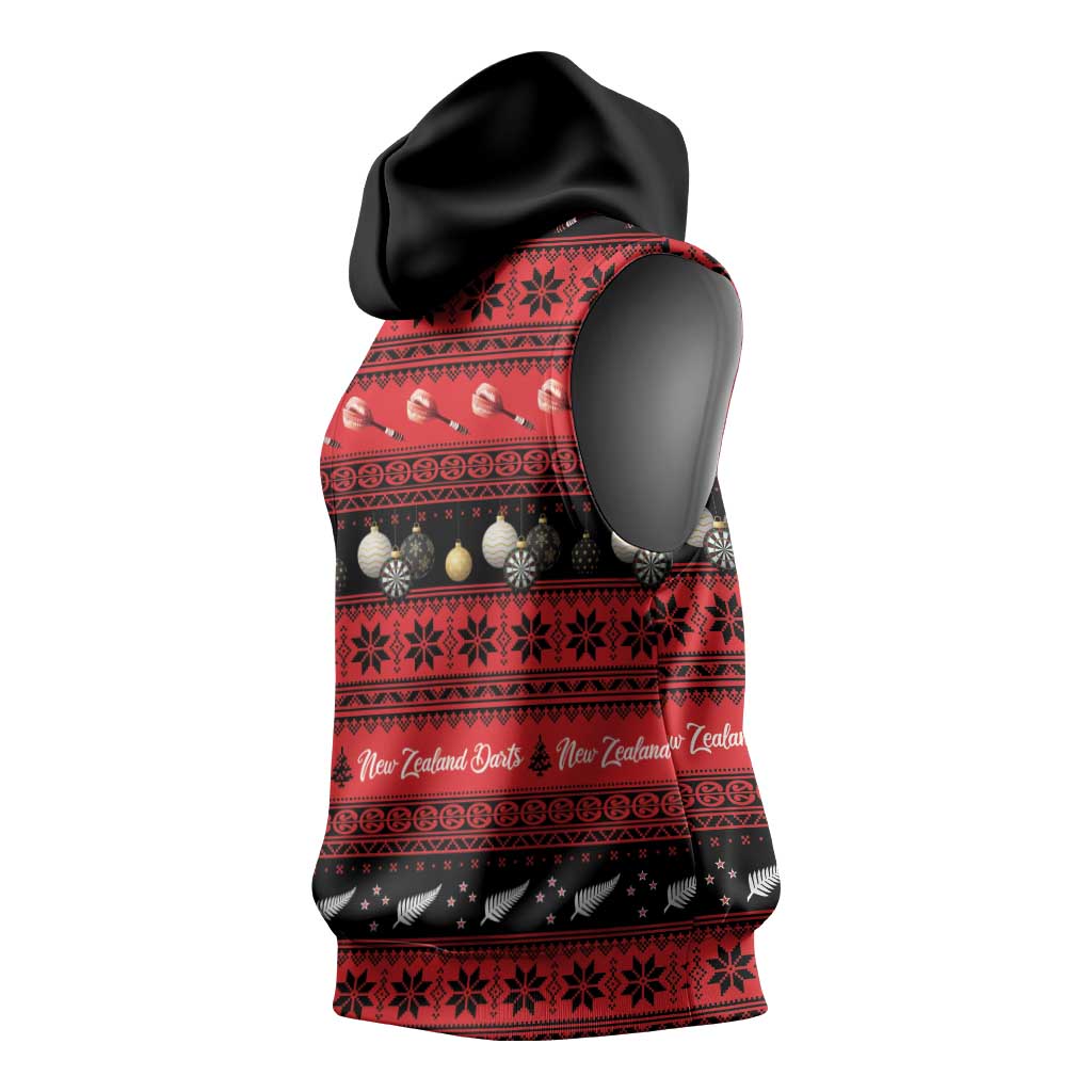New Zealand Darts Christmas Sleeveless Hoodie Merry Xmas Aotearoa Maori Red - Polynesian Pride