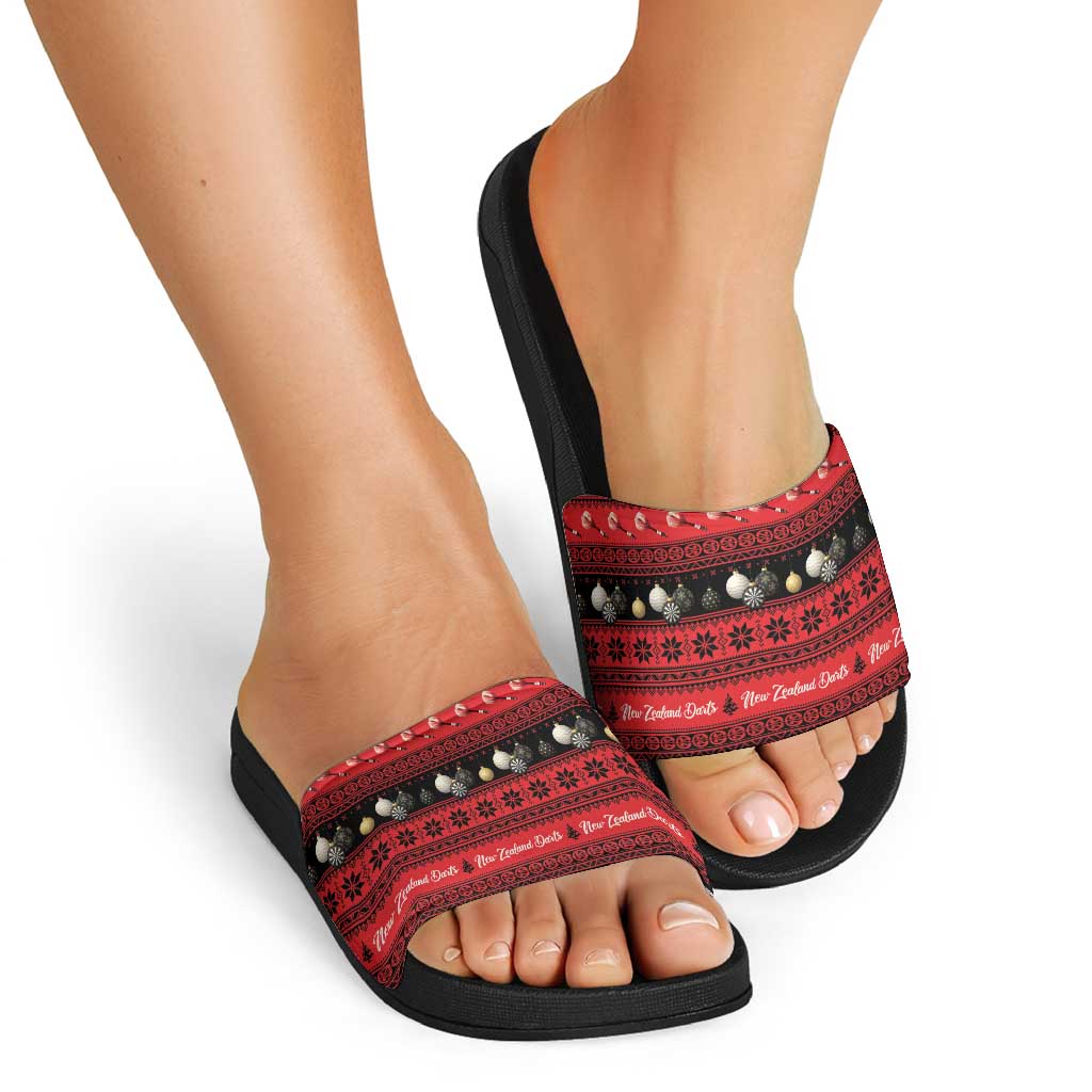 New Zealand Darts Christmas Slide Sandals Merry Xmas Aotearoa Maori Red - Polynesian Pride