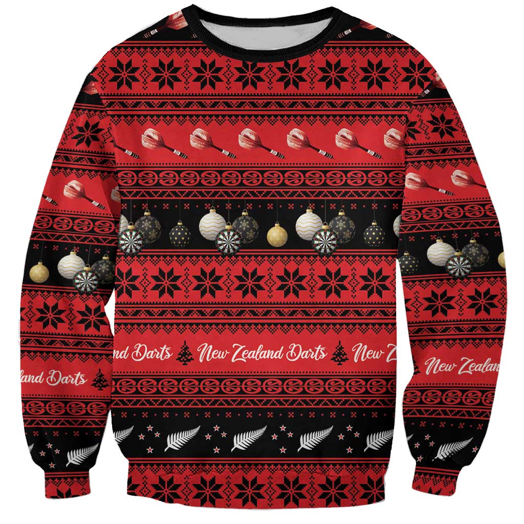 New Zealand Darts Christmas Sweatshirt Merry Xmas Aotearoa Maori Red - Polynesian Pride
