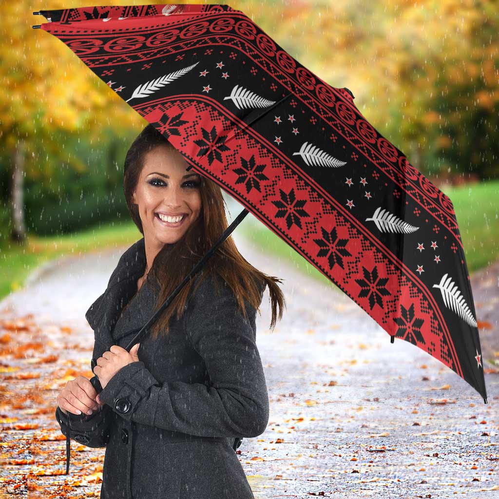 New Zealand Darts Christmas Umbrella Merry Xmas Aotearoa Maori Red - Polynesian Pride