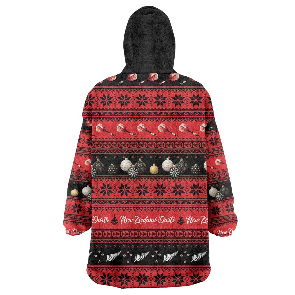 New Zealand Darts Christmas Wearable Blanket Hoodie Merry Xmas Aotearoa Maori Red - Polynesian Pride
