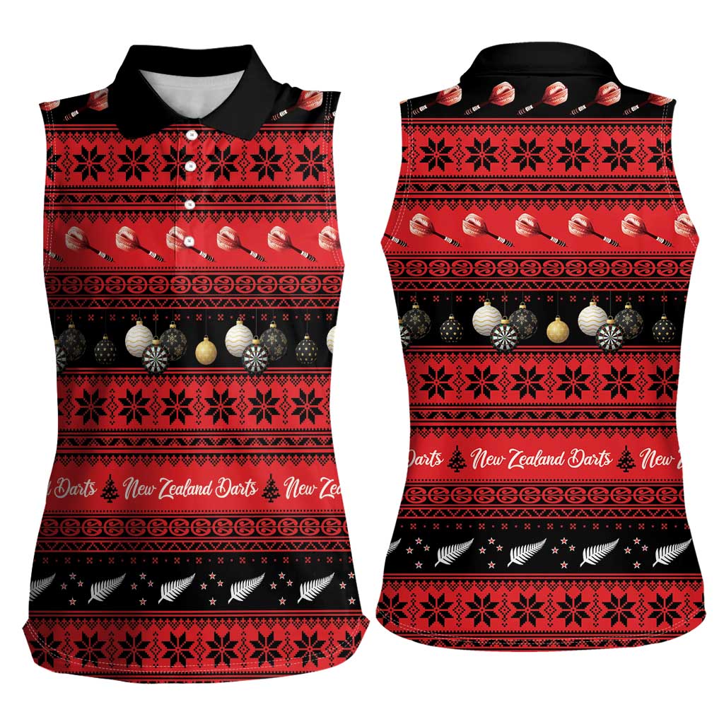 New Zealand Darts Christmas Women Sleeveless Polo Shirt Merry Xmas Aotearoa Maori Red - Polynesian Pride