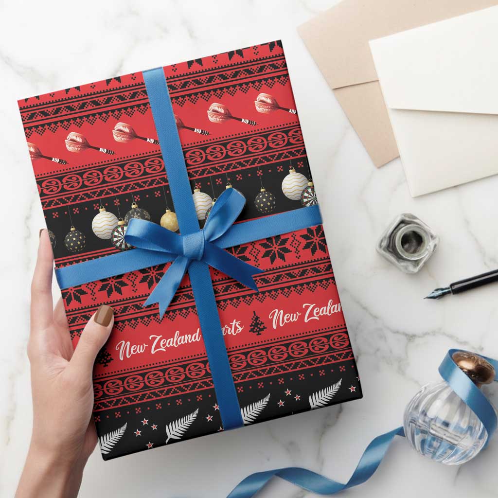 New Zealand Darts Christmas Wrapping Paper Merry Xmas Aotearoa Maori Red - Polynesian Pride