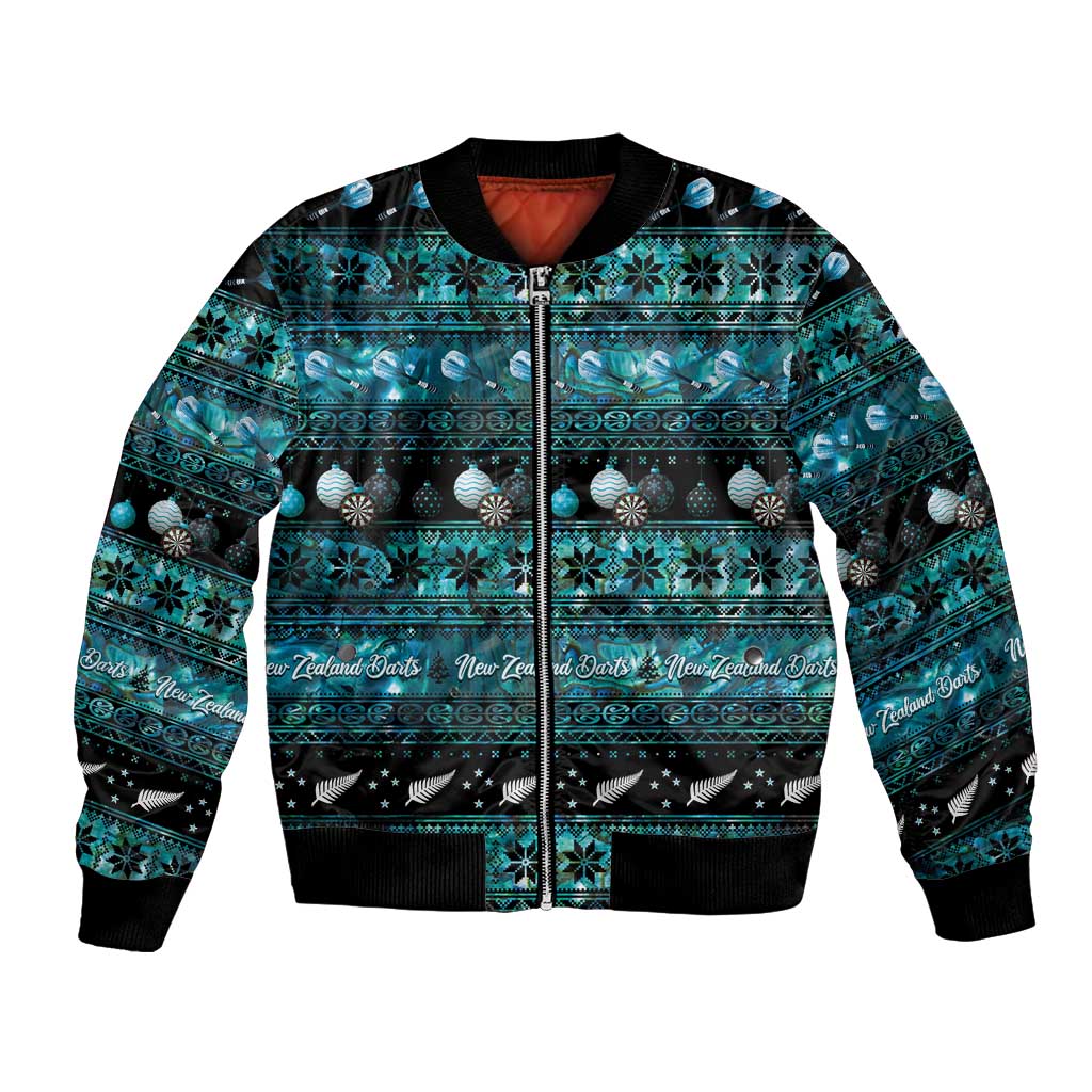 New Zealand Darts Christmas Bomber Jacket Merry Xmas Aotearoa Maori Paua Shell - Polynesian Pride