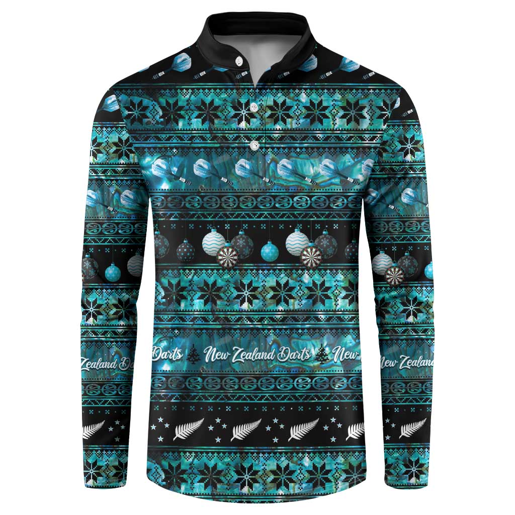 New Zealand Darts Christmas Button Sweatshirt Merry Xmas Aotearoa Maori Paua Shell - Polynesian Pride