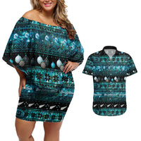 New Zealand Darts Christmas Couples Matching Off Shoulder Short Dress and Hawaiian Shirt Merry Xmas Aotearoa Maori Paua Shell - Polynesian Pride