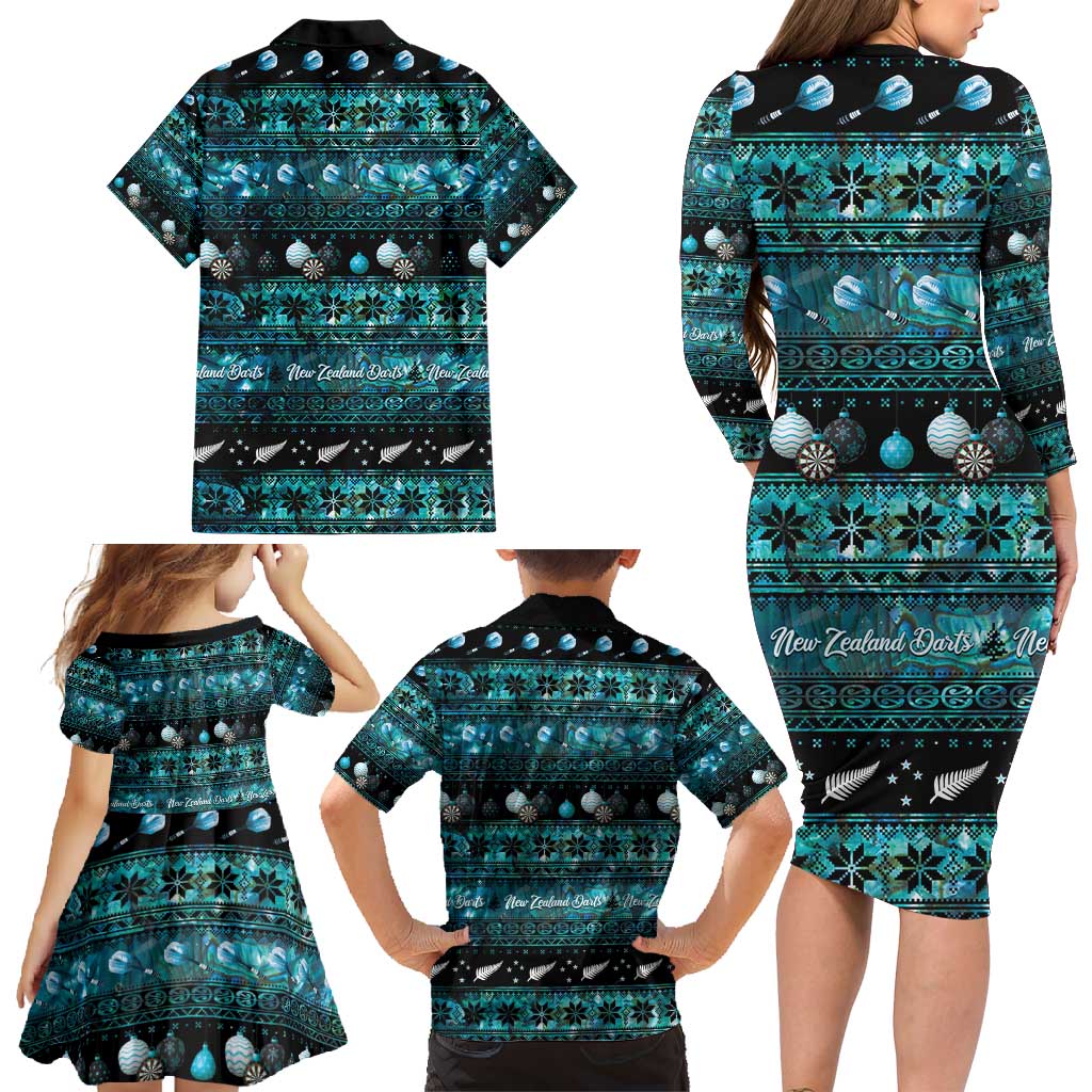 New Zealand Darts Christmas Family Matching Long Sleeve Bodycon Dress and Hawaiian Shirt Merry Xmas Aotearoa Maori Paua Shell - Polynesian Pride