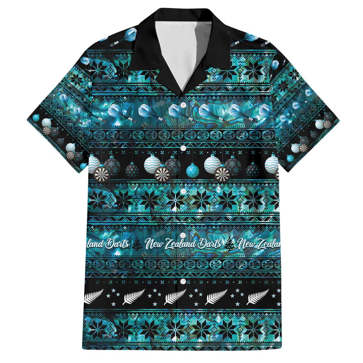 New Zealand Darts Christmas Family Matching Off The Shoulder Long Sleeve Dress and Hawaiian Shirt Merry Xmas Aotearoa Maori Paua Shell - Polynesian Pride