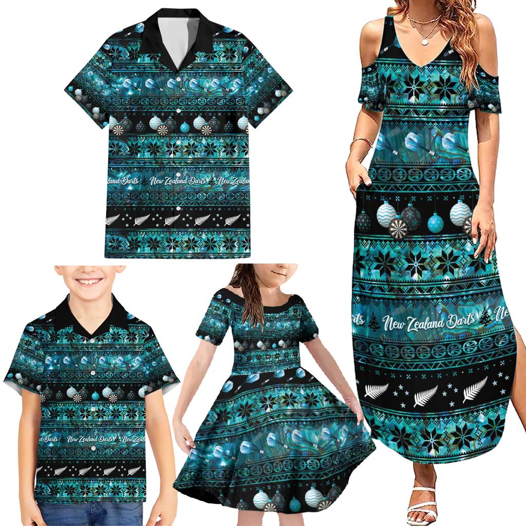 New Zealand Darts Christmas Family Matching Summer Maxi Dress and Hawaiian Shirt Merry Xmas Aotearoa Maori Paua Shell - Polynesian Pride