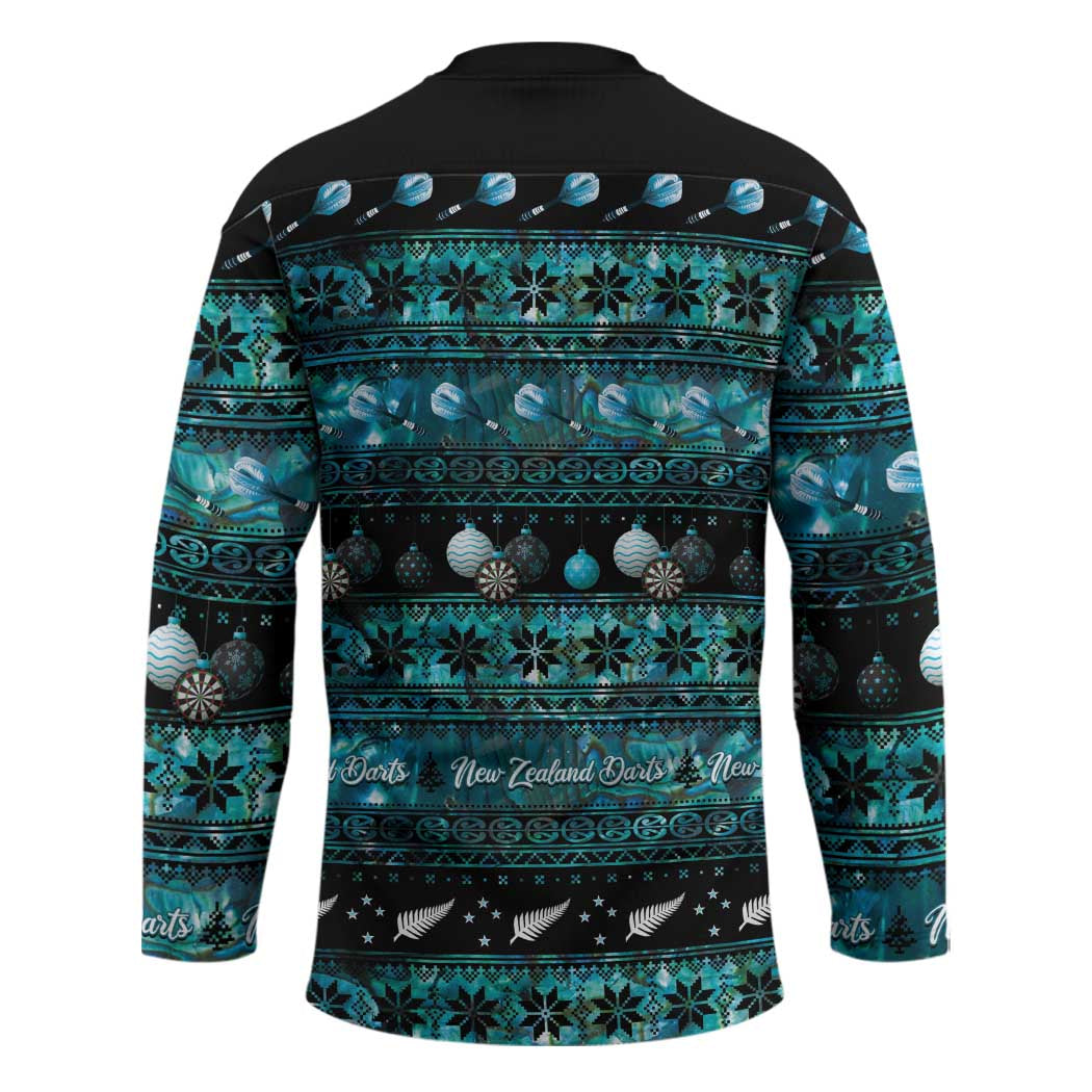 New Zealand Darts Christmas Hockey Jersey Merry Xmas Aotearoa Maori Paua Shell - Polynesian Pride
