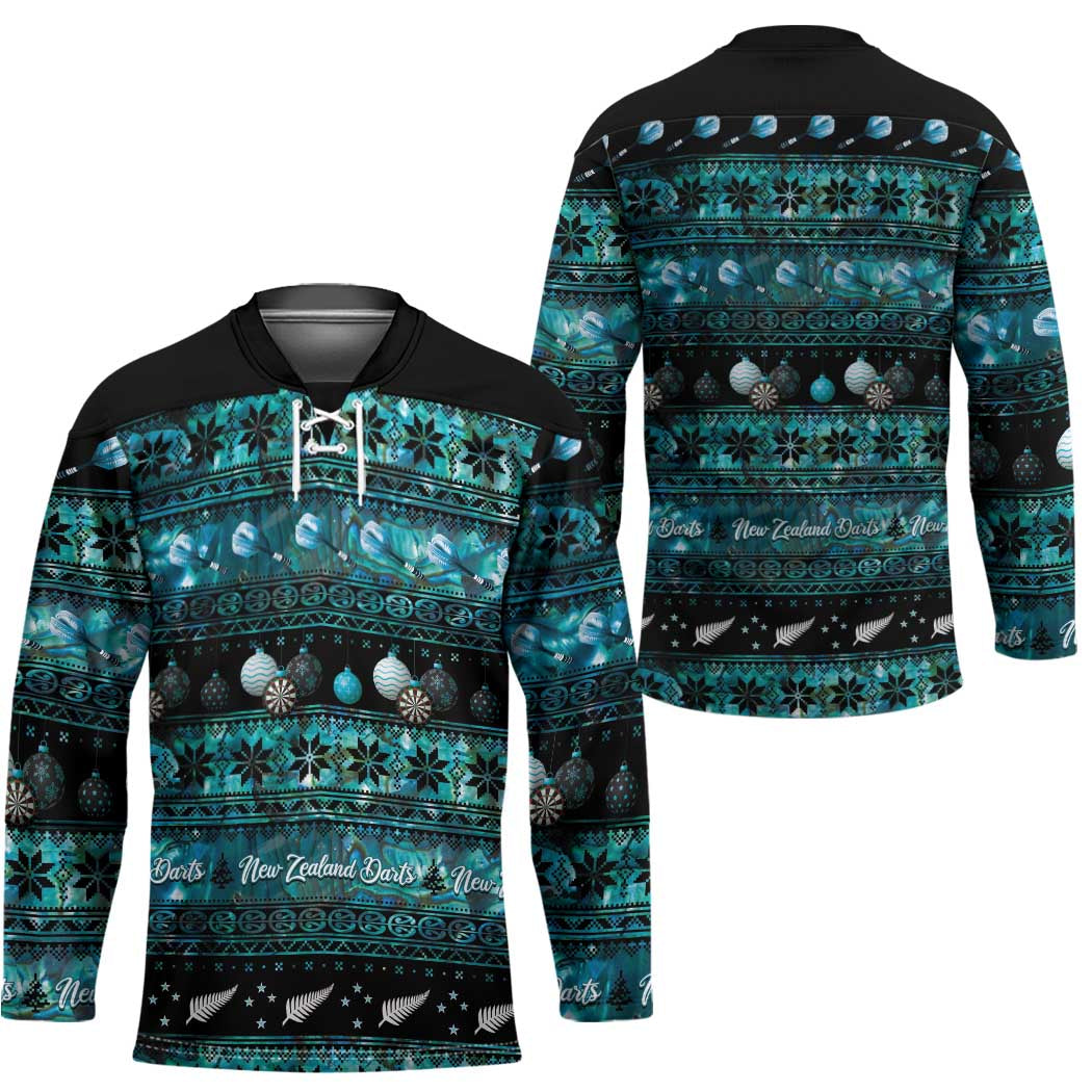 New Zealand Darts Christmas Hockey Jersey Merry Xmas Aotearoa Maori Paua Shell - Polynesian Pride