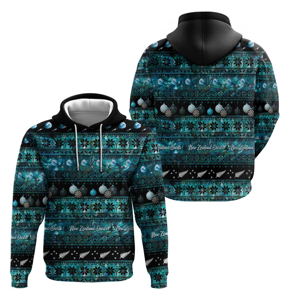 New Zealand Darts Christmas Hoodie Merry Xmas Aotearoa Maori Paua Shell - Polynesian Pride