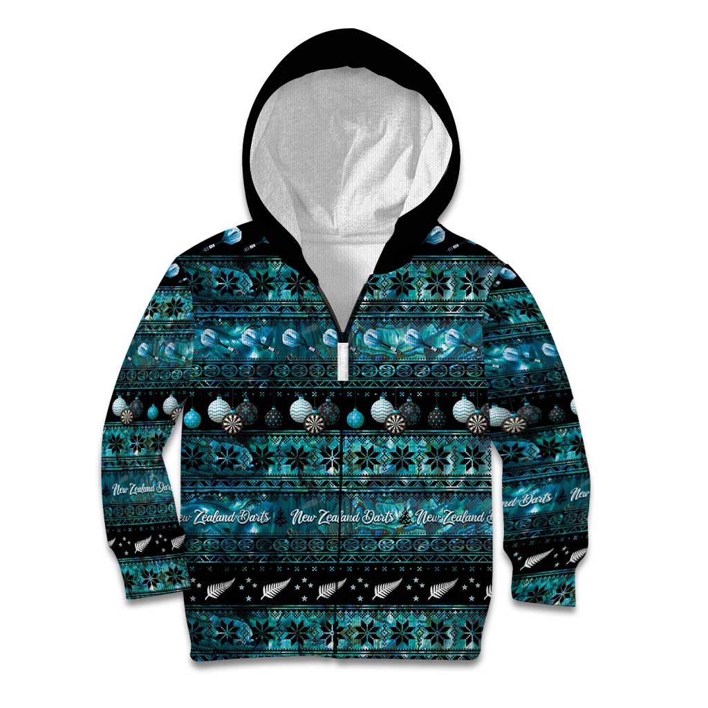 New Zealand Darts Christmas Kid Hoodie Merry Xmas Aotearoa Maori Paua Shell - Polynesian Pride