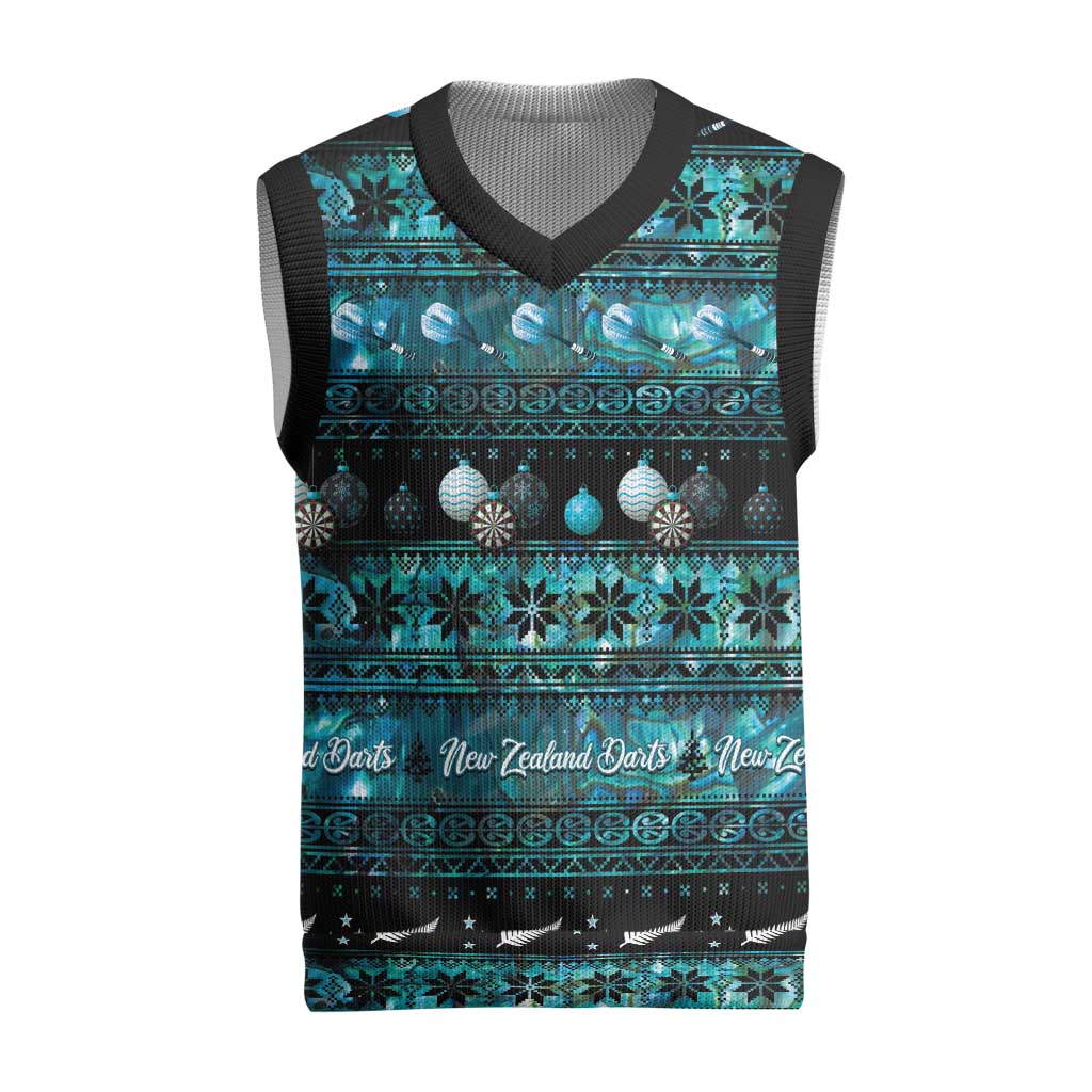 New Zealand Darts Christmas Knitted V-Neck Vest Merry Xmas Aotearoa Maori Paua Shell - Polynesian Pride