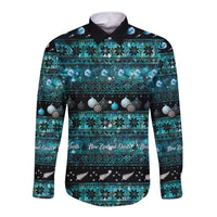 New Zealand Darts Christmas Long Sleeve Button Shirt Merry Xmas Aotearoa Maori Paua Shell - Polynesian Pride