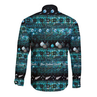New Zealand Darts Christmas Long Sleeve Button Shirt Merry Xmas Aotearoa Maori Paua Shell - Polynesian Pride