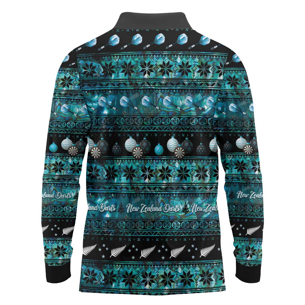 New Zealand Darts Christmas Long Sleeve Polo Shirt Merry Xmas Aotearoa Maori Paua Shell - Polynesian Pride
