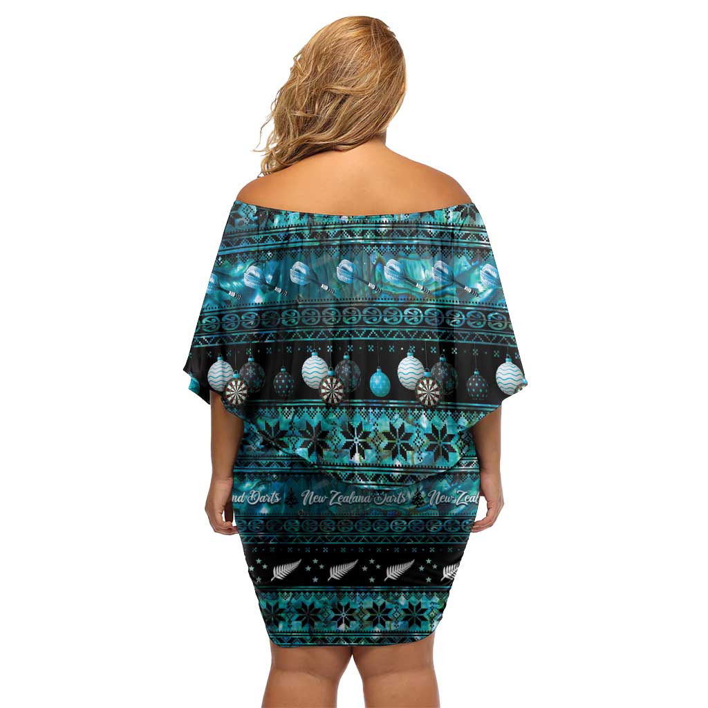 New Zealand Darts Christmas Off Shoulder Short Dress Merry Xmas Aotearoa Maori Paua Shell - Polynesian Pride