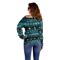 New Zealand Darts Christmas Off Shoulder Sweater Merry Xmas Aotearoa Maori Paua Shell - Polynesian Pride