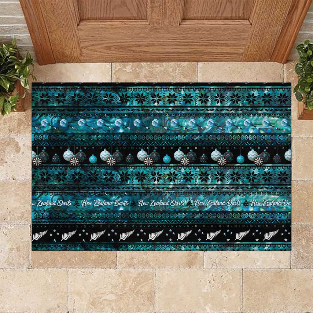 New Zealand Darts Christmas Rubber Doormat Merry Xmas Aotearoa Maori Paua Shell - Polynesian Pride