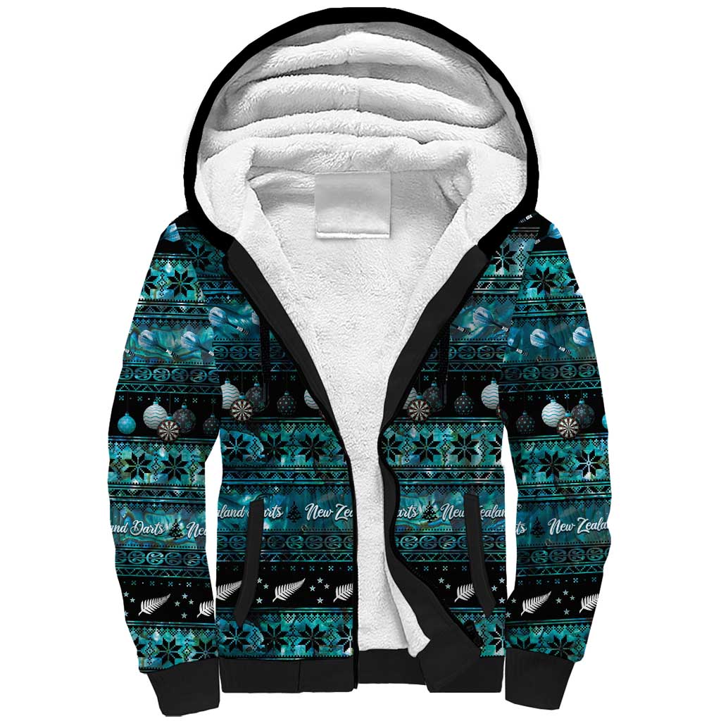 New Zealand Darts Christmas Sherpa Hoodie Merry Xmas Aotearoa Maori Paua Shell - Polynesian Pride