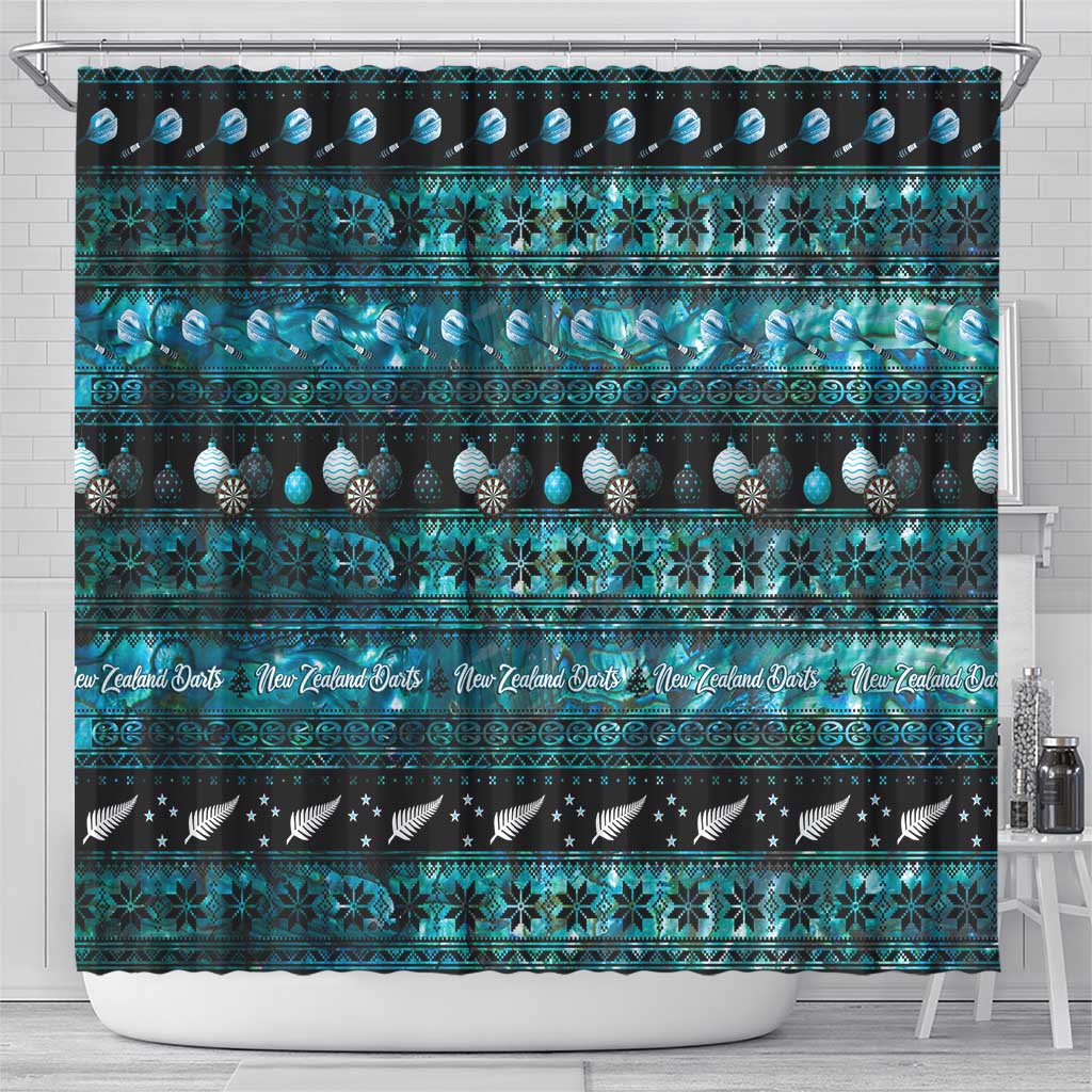 New Zealand Darts Christmas Shower Curtain Merry Xmas Aotearoa Maori Paua Shell - Polynesian Pride