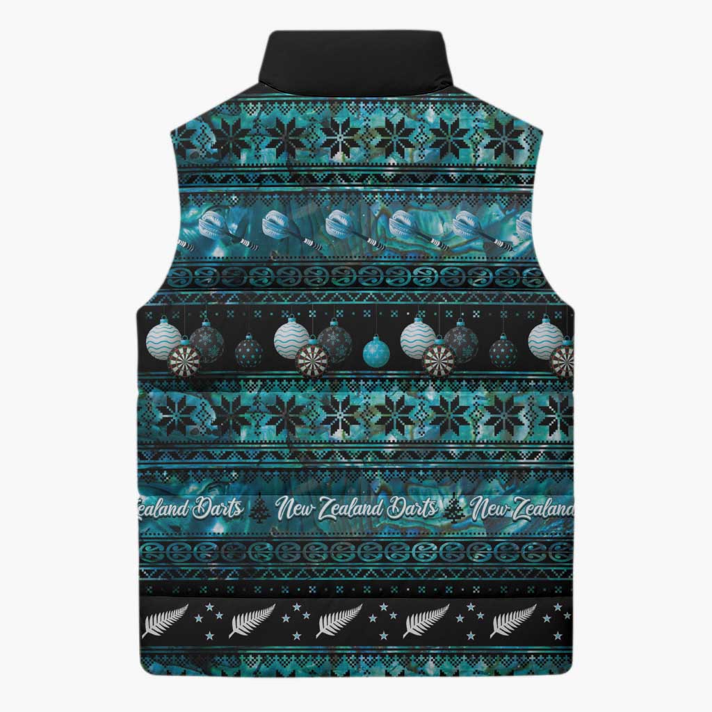 New Zealand Darts Christmas Sleeveless Puffer Jacket Merry Xmas Aotearoa Maori Paua Shell - Polynesian Pride