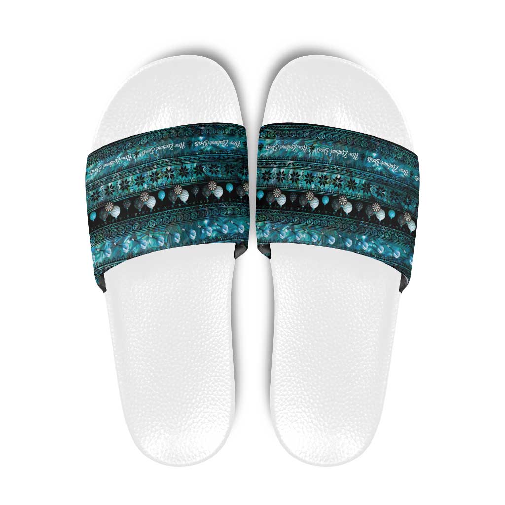 New Zealand Darts Christmas Slide Sandals Merry Xmas Aotearoa Maori Paua Shell - Polynesian Pride