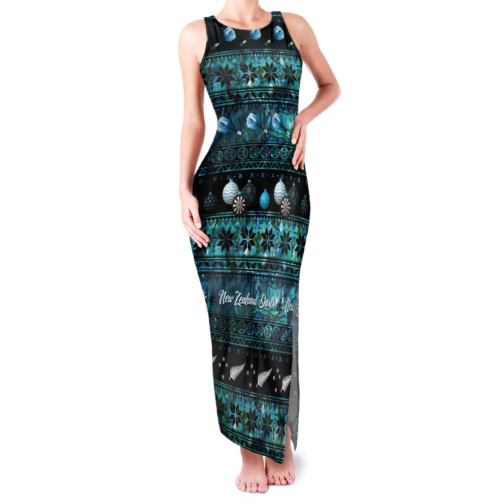 New Zealand Darts Christmas Tank Maxi Dress Merry Xmas Aotearoa Maori Paua Shell - Polynesian Pride