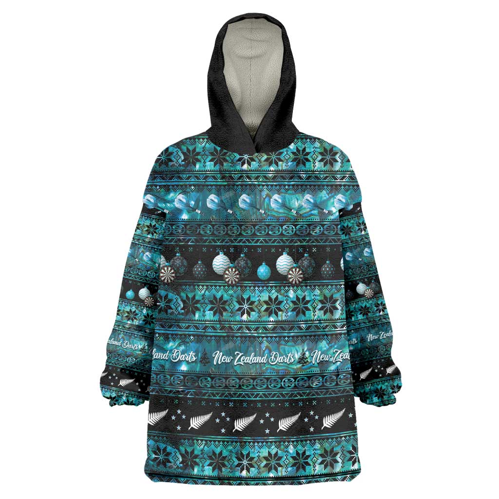 New Zealand Darts Christmas Wearable Blanket Hoodie Merry Xmas Aotearoa Maori Paua Shell - Polynesian Pride