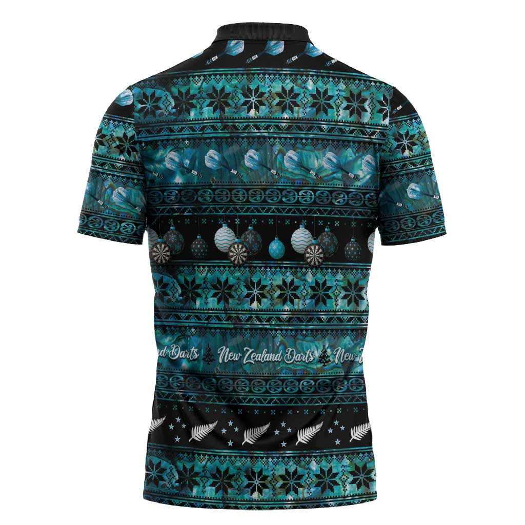 New Zealand Darts Christmas Zipper Polo Shirt Merry Xmas Aotearoa Maori Paua Shell - Polynesian Pride