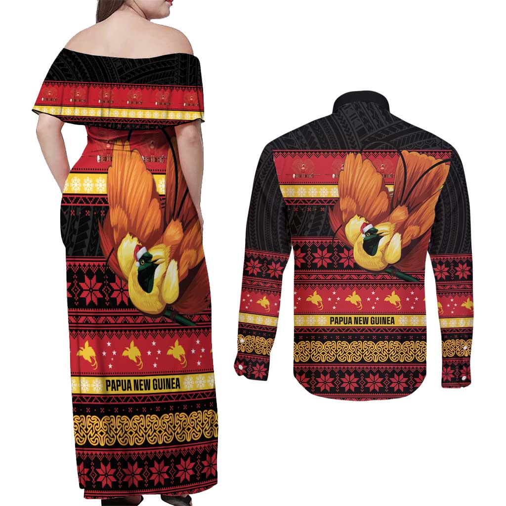 Papua New Guinea Christmas Couples Matching Off Shoulder Maxi Dress and Long Sleeve Button Shirt Bikpela hamamas blong dispela Krismas - Polynesian Pride