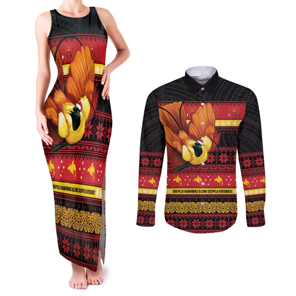 Papua New Guinea Christmas Couples Matching Tank Maxi Dress and Long Sleeve Button Shirt Bikpela hamamas blong dispela Krismas - Polynesian Pride