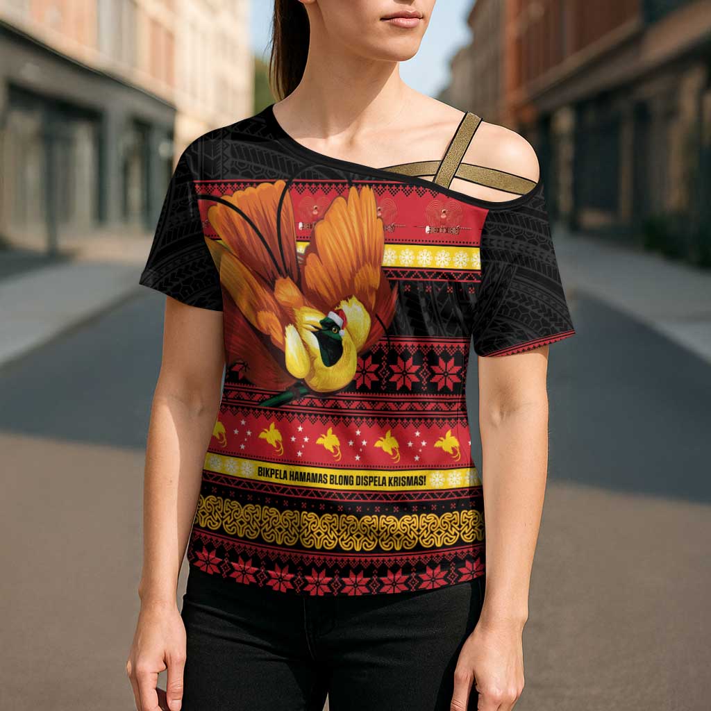 Papua New Guinea Christmas Cross Shoulder Shirt Bikpela hamamas blong dispela Krismas LT14 - Polynesian Pride