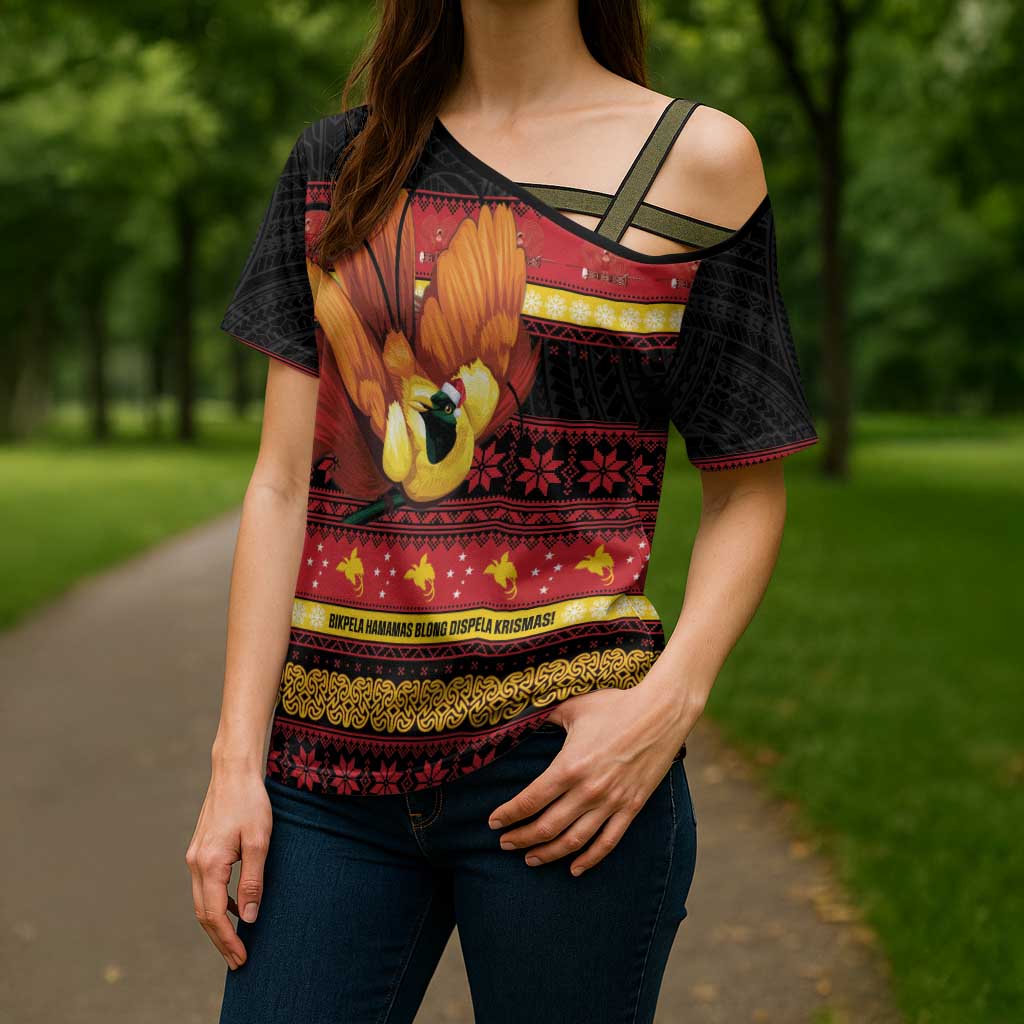 Papua New Guinea Christmas Cross Shoulder Shirt Bikpela hamamas blong dispela Krismas LT14 - Polynesian Pride