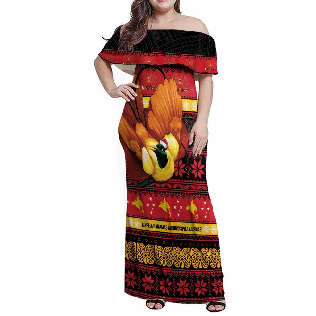 Papua New Guinea Christmas Family Matching Off Shoulder Maxi Dress and Hawaiian Shirt Bikpela hamamas blong dispela Krismas - Polynesian Pride