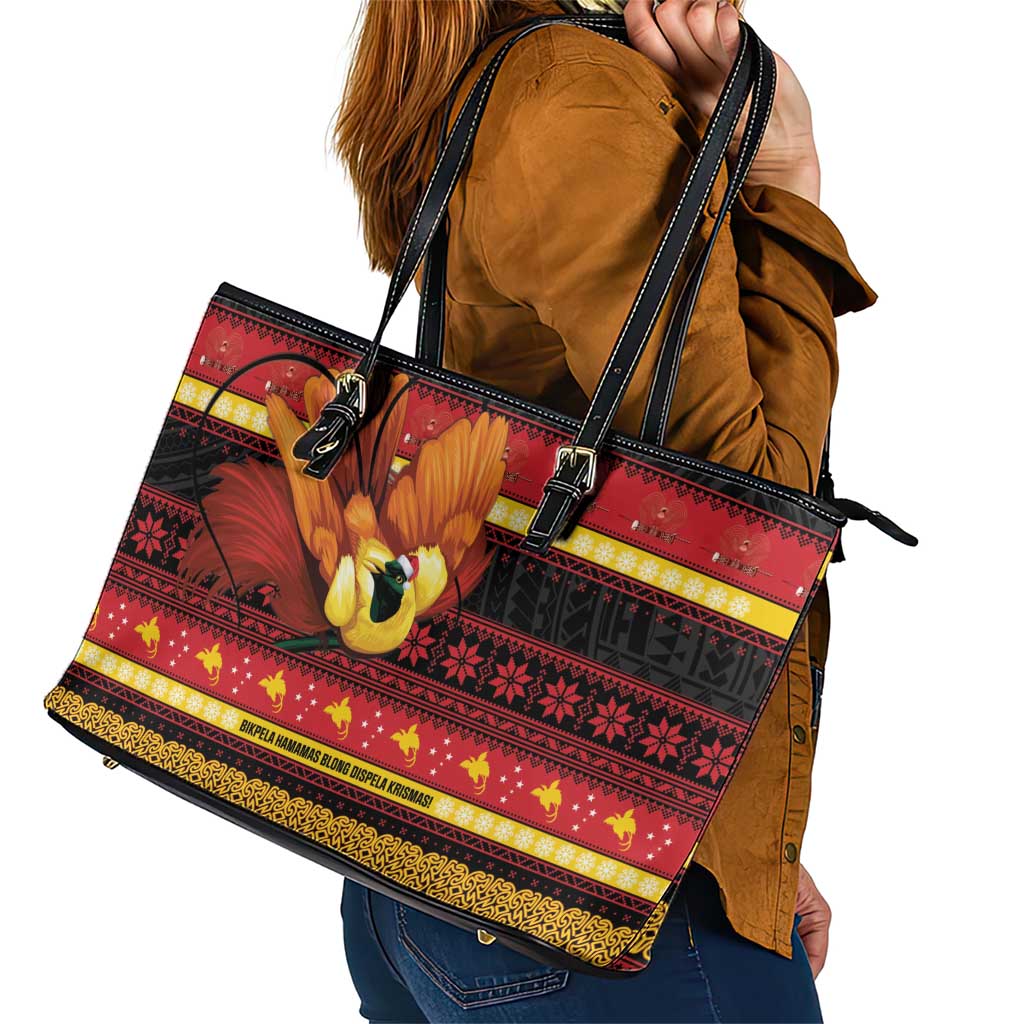 Papua New Guinea Christmas Leather Tote Bag Bikpela hamamas blong dispela Krismas - Polynesian Pride