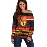 Papua New Guinea Christmas Off Shoulder Sweater Bikpela hamamas blong dispela Krismas - Polynesian Pride
