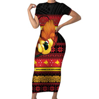 Papua New Guinea Christmas Short Sleeve Bodycon Dress Bikpela hamamas blong dispela Krismas - Polynesian Pride