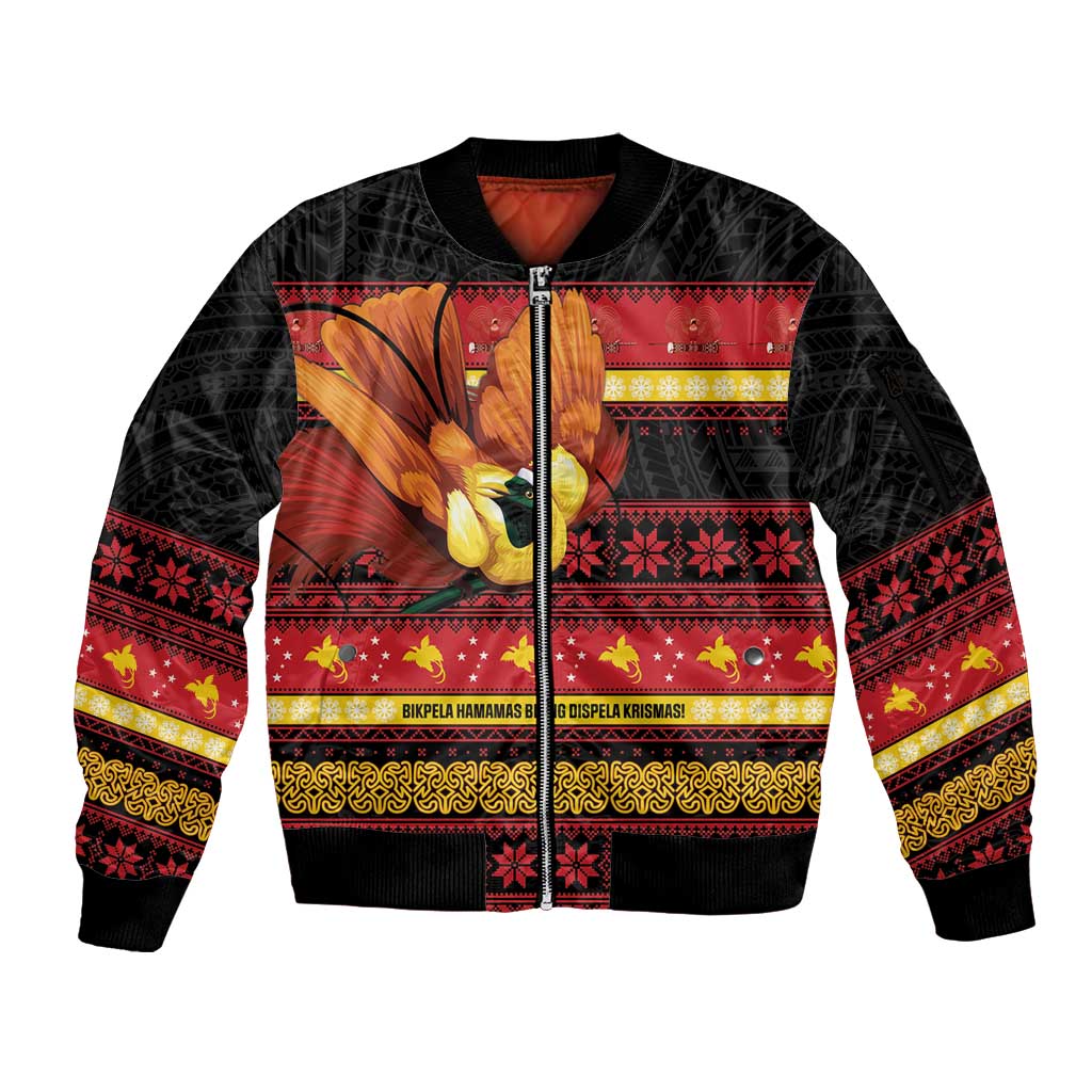 Papua New Guinea Christmas Sleeve Zip Bomber Jacket Bikpela hamamas blong dispela Krismas - Polynesian Pride