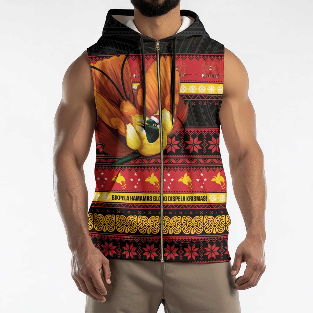 Papua New Guinea Christmas Sleeveless Zip Hoodie Bikpela hamamas blong dispela Krismas - Polynesian Pride
