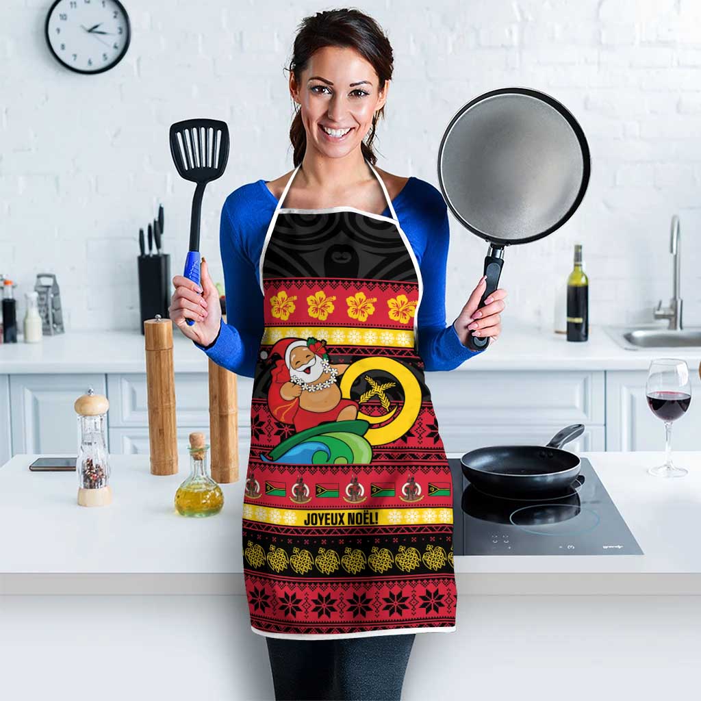 Vanuatu Christmas Apron Joyeux Noel Surfing Santa With Boar Tusk LT14 - Polynesian Pride