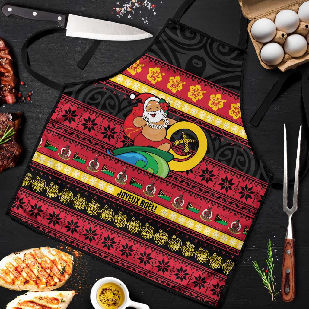 Vanuatu Christmas Apron Joyeux Noel Surfing Santa With Boar Tusk LT14 Red - Polynesian Pride