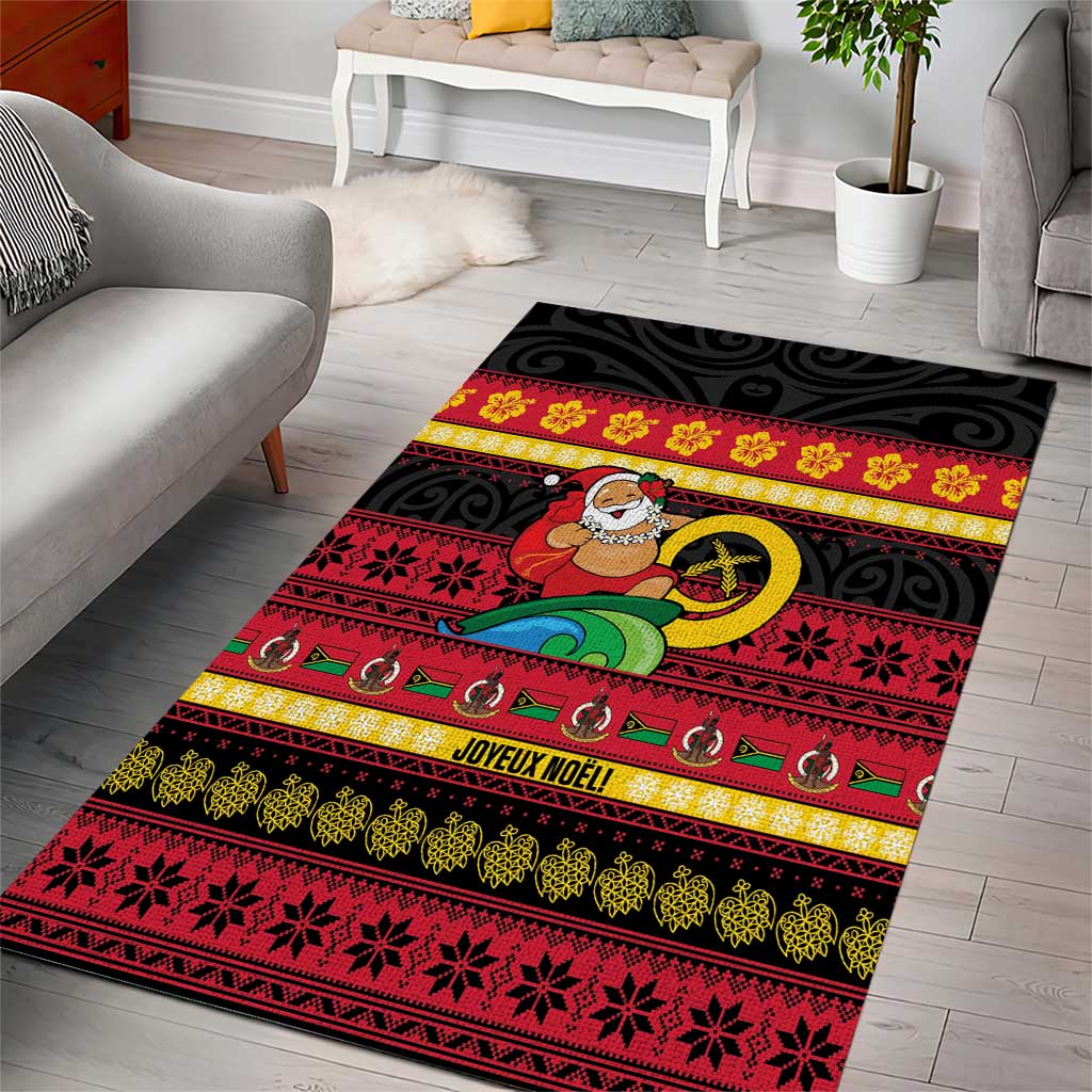 Vanuatu Christmas Area Rug Joyeux Noel Surfing Santa With Boar Tusk - Polynesian Pride