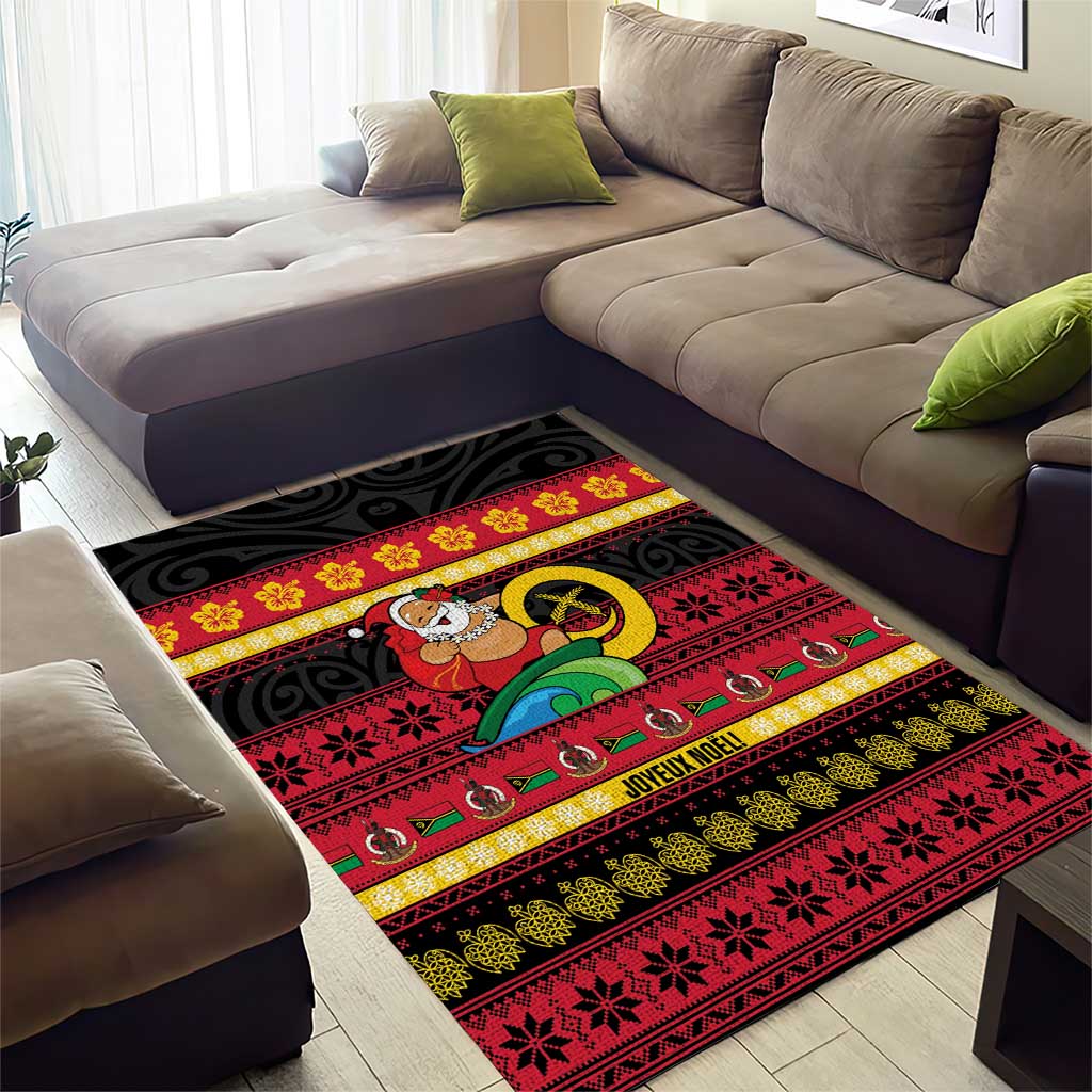 Vanuatu Christmas Area Rug Joyeux Noel Surfing Santa With Boar Tusk - Polynesian Pride