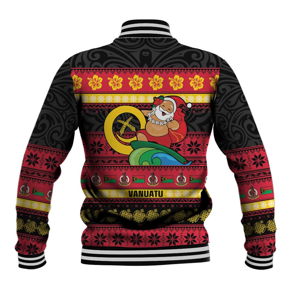 Vanuatu Christmas Baseball Jacket Joyeux Noel Surfing Santa With Boar Tusk LT14 - Polynesian Pride