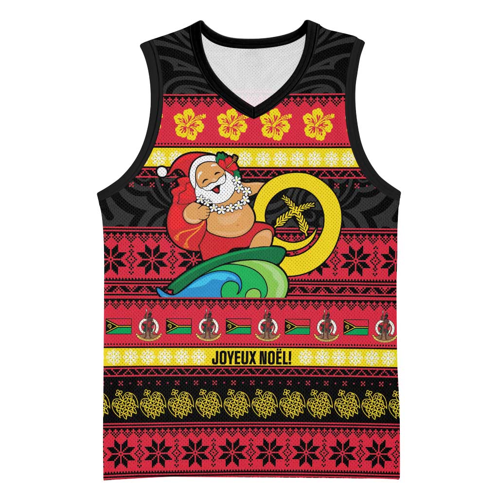 Vanuatu Christmas Basketball Jersey Joyeux Noel Surfing Santa With Boar Tusk LT14 Unisex Red - Polynesian Pride